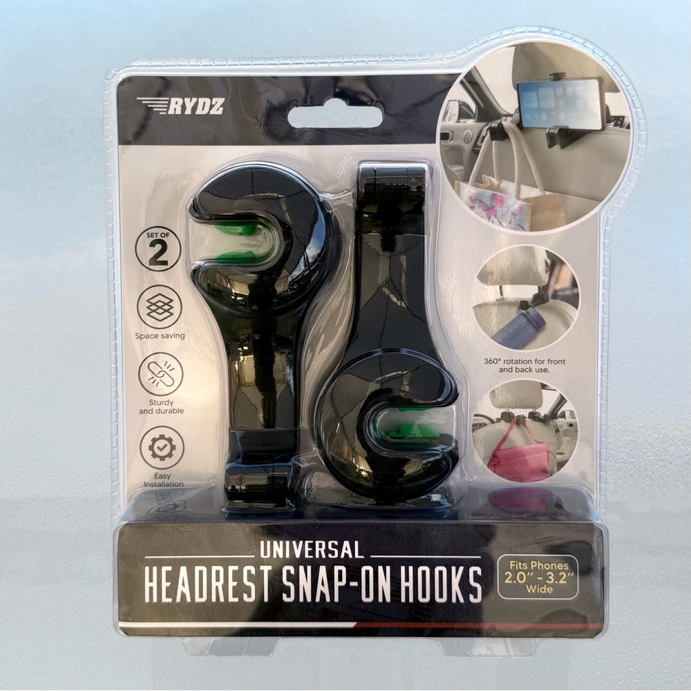 RYDZ Universal Headrest Snap-On Hooks Car Organization